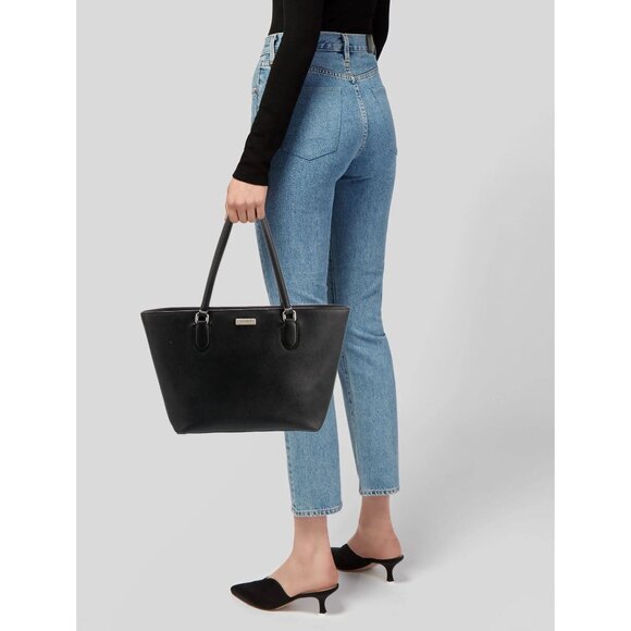 KATE SPADE~Dally Laurel Way~ BLACK LEATHER DAILY TOTE SHOULDER ZIP TOP BAG - Picture 2 of 7